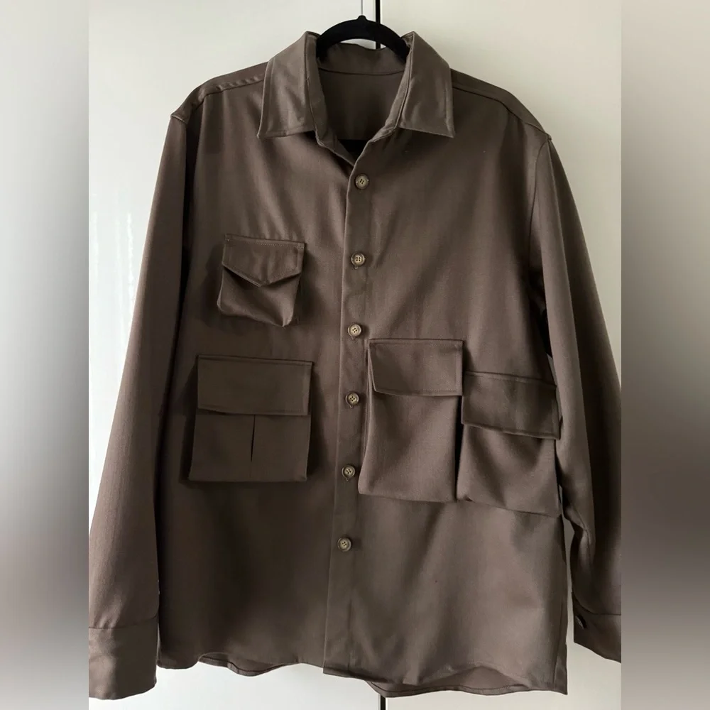 Custom Brown Utility Wool blend shirt Jacket large